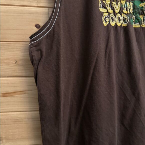 Y2K Vintage Point Zero Size Large Cotton Palm Tree Brown Sleeveless Tank Top - Picture 2 of 9